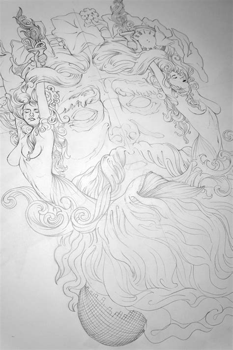 Bacchus Composition Sketch V2 Sketches Mermaid Drawings