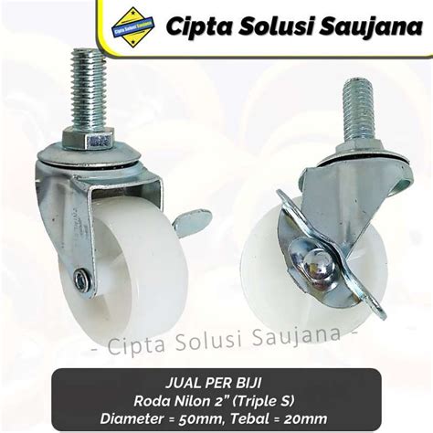 Jual 2 RODA NILON HIDUP REM AS BAUT DRAT TUSUK RODA NYLON CASTER TROLI