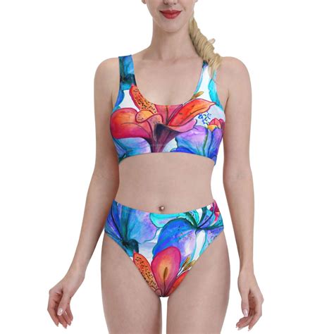 Daiia Bright Flowers Women S Bikini Swimsuit Two Piece Swimsuit High