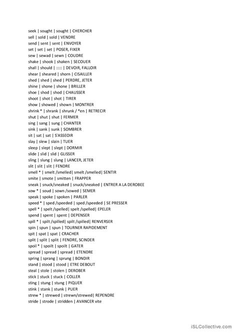 5 Page Chart Of Irregular Verbs Fo Français Fle Fiches Pedagogiques