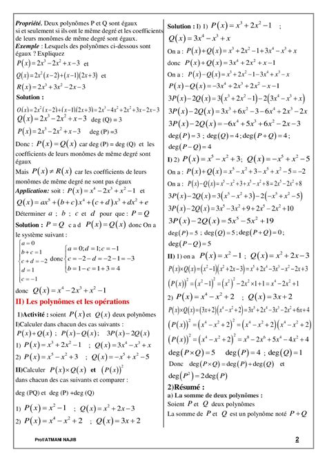 les polynomes exercices corrigés tronc commun