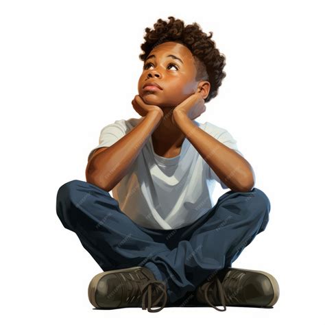 Premium Ai Image Black Boy In Thinking And Doubts Pose Photorealistic