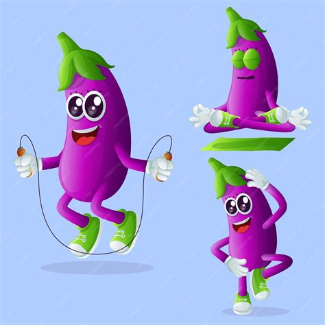 Premium Vector Cute Eggplant Characters Exercising