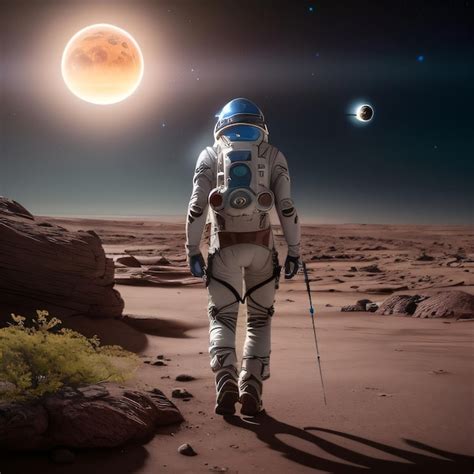 Um Homem Em Um Traje Espacial Caminha Em Um Planeta Planetas Ao