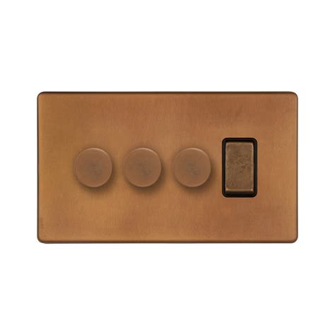 Soho Lighting Antique Copper 4 Gang Switch With 3 Dimmers 3x150w Led Dimmer 1x20a Switch Elesi