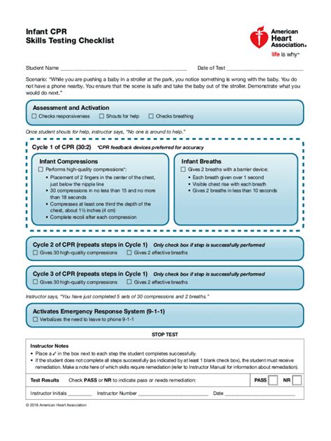 Fillable Online Fillable Heartsaver Infant Cpr Skills Testing Checklist