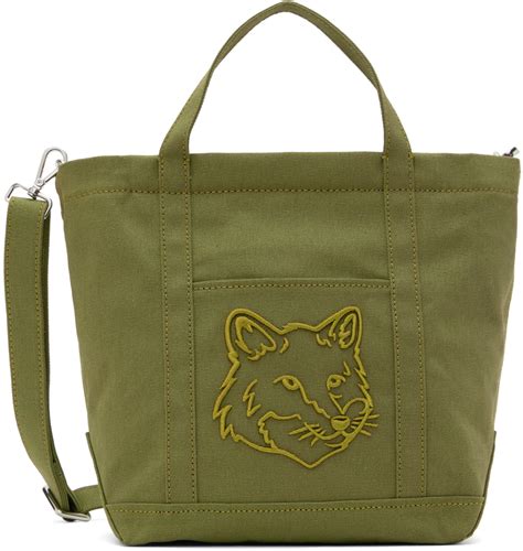 Khaki Fox Head Small Tote by Maison Kitsuné on Sale