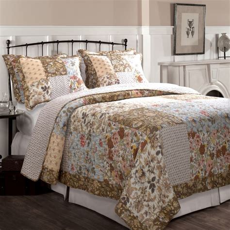 Twin Cotton Patchwork Quilt Set With Floral Pattern Quilt Sets