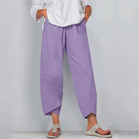 WANYNG Women S Pants Pants Cotton Casual Home Female Casual Purple 2XL