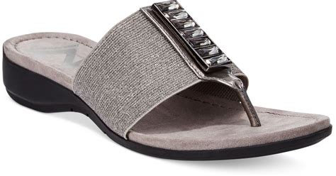 Anne Klein Ak Knohow Sport Thong Sandals In Pewter Metallic Lyst