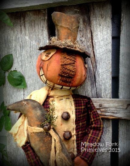 Primitive Folk Art Pumpkin Doll With Crow Fall Halloween Dr Squawk An Unsavory Pumpkin