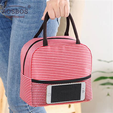 Aosbos Picnic Lunch Bag Portable Thermal Insulated Stripe Cooler Tote