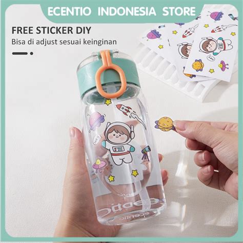 Jual Ecentio Botol Minum Anak Free Sticker Silikon Sedotan Karakter