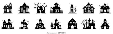 Collection Halloween House Vector Silhouette Icons Stock Vector ...