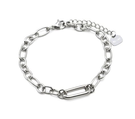 Bc F Bracelet Cha Ne Maillons Assortis Et Rectangle Arrondi Acier