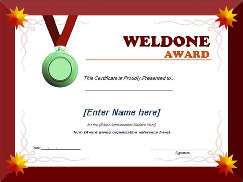 Printable Well Done Certificate Template - Printable Templates