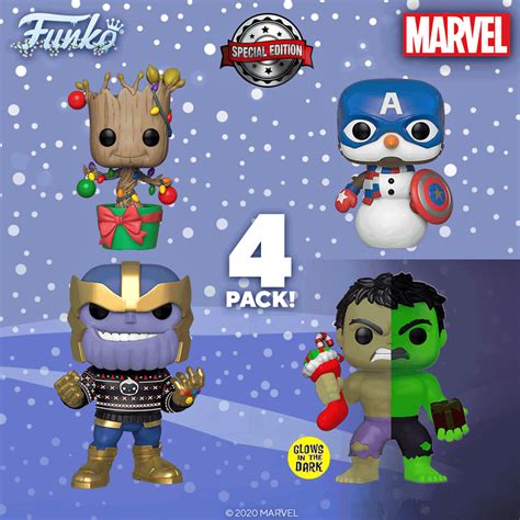 Funko Pop Marvel Holiday Hulk Groot Cap Snowman Thanos Er Pack