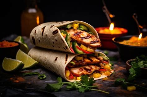 Premium Photo Honey Sriracha Chicken And Mango Salsa Wrap