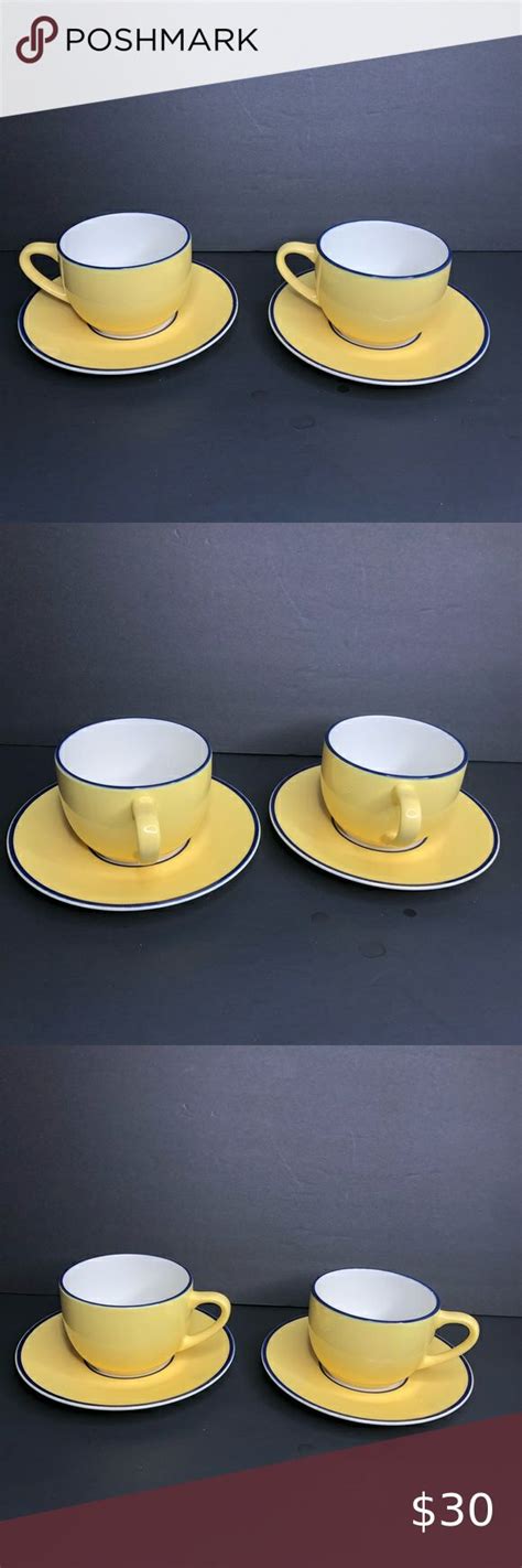 2 Pagnossin Ironstone Italy Yellow Cups Saucers Yellow Cups Yellow