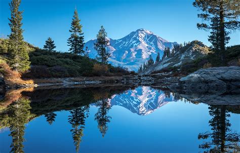 Wallpaper trees, mountains, lake, reflection, CA, California, Heart Lake, The cascade mountains ...