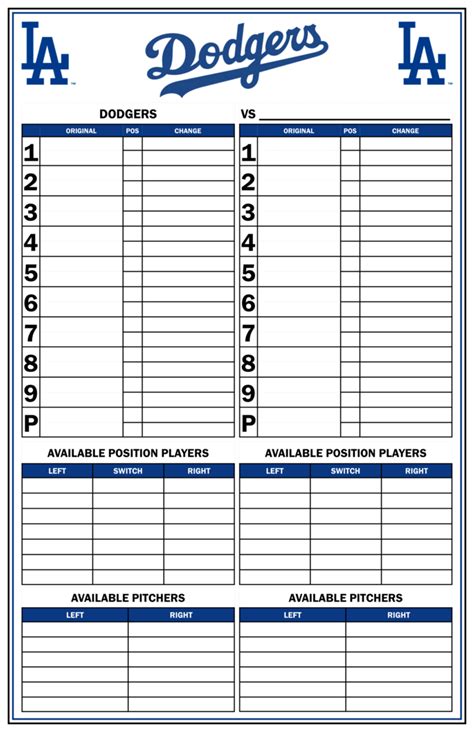 Free Printable Baseball Lineup Template