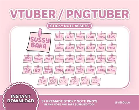 Vtuber Pngtuber Sticky Note Asset Megapack Premade Etsy Uk