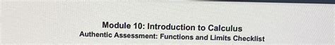Module Introduction To Calculus Authentic Assessment Functions And