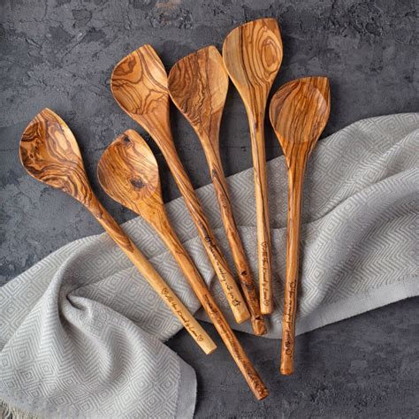 Personalized Olive Wood Cooking Spoons With Corner Set Of 2 Forest