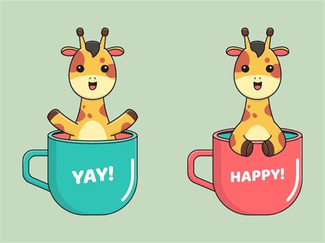 Girafa Feliz Bonito Na Caneca Vetor Premium