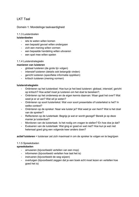 Samenvatting Sub Domeinen Landelijke Kennisbasistoets Lkt Nederlands