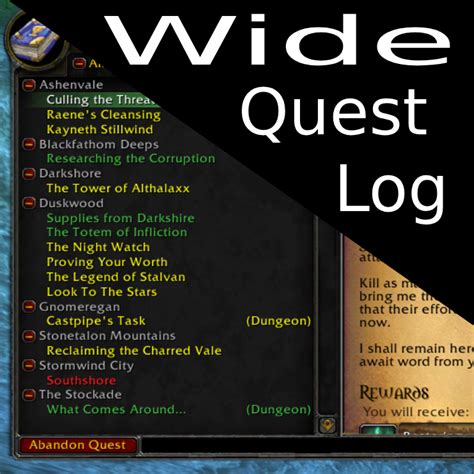 Wide Quest Log Fixed Screenshots World Of Warcraft Addons