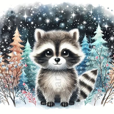 Cute Winter Woodland Animals Clipart Bundle Festive Watercolor Clip