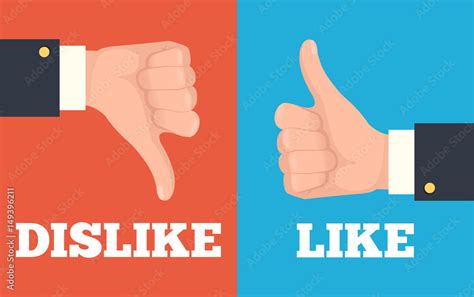 Like And Dislike Hands Vector Flat Cartoon Illustration Stock Vector