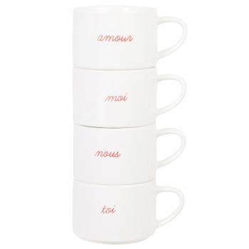 Lot De Tasses Empilables En Porcelaine Blanche Ml Maisons Du Monde