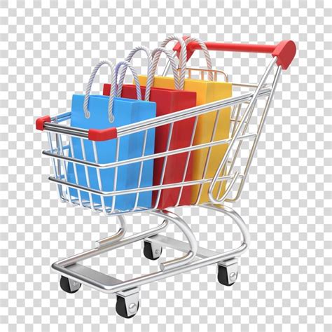 Premium Psd Shopping Cart With Shopping Bags Isolated On White