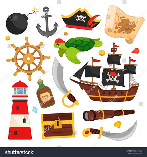 Vector Set Cartoon Pirate Accessories Illustration Stock Vector