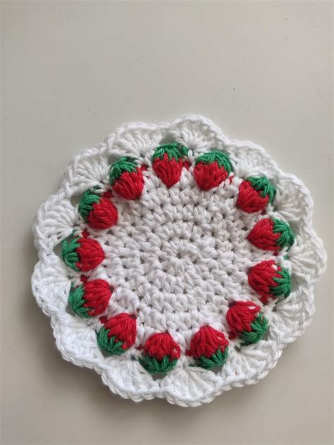 Crochet Dishcloth With Red And Green Flowers