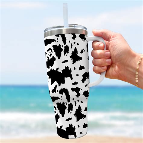 Cow Print Custom Stanley Quencher 40oz Stainless Steel Tumbler With