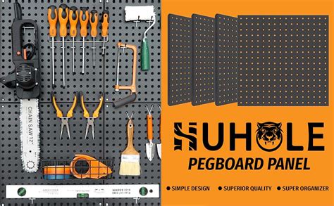 Amazon HUHOLE Metal Pegboard 4PC Black Peg Board Pegboard Wall