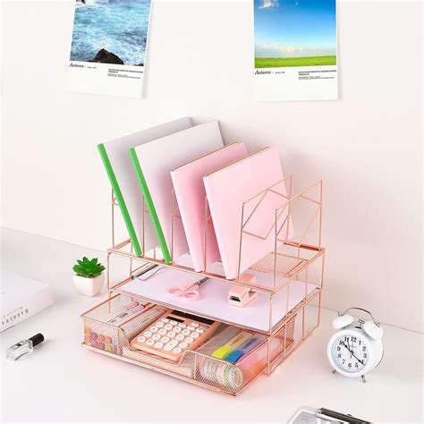 Youbetia Rose Gold Desk Organizers All In One Desktop File Organizer