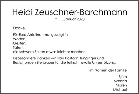 Traueranzeigen Von Heidi Zeuschner Barch Trauer Anzeigen De