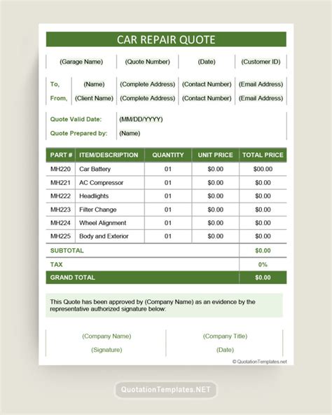 Free Car Service Quotation Templates Word Excel PDF