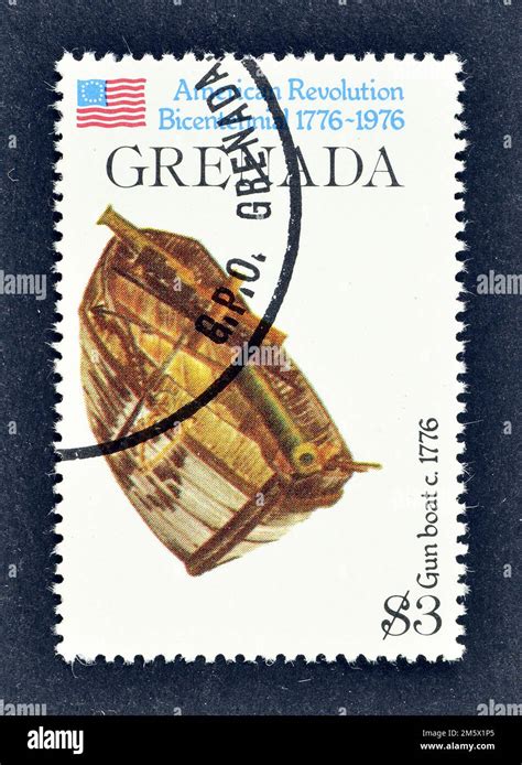 Cancelled Postage Stamp Printed By Grenada That Shows Gunboat Bicentennial Of American