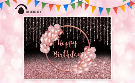 Allenjoy 7x5ft Happy Birthday Backdrop Pink Rose Gold Black Glitter Balloons