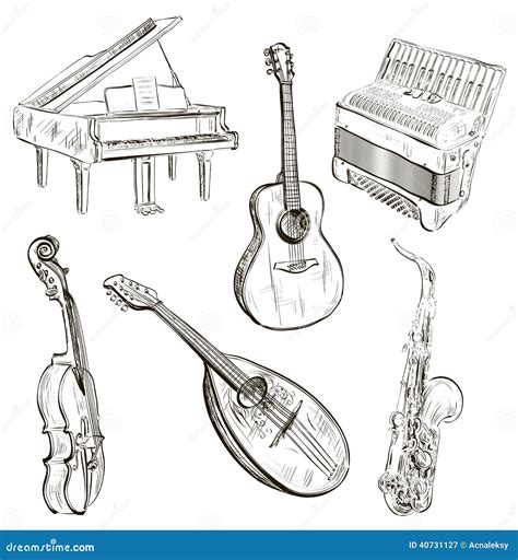 Musical Instruments In Sketch Style Stock Vector Image