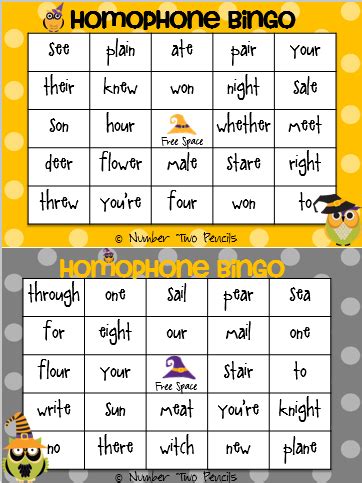 Homophone Bingo, "Hoo knows which witch is which?" | Homophones, Art ...