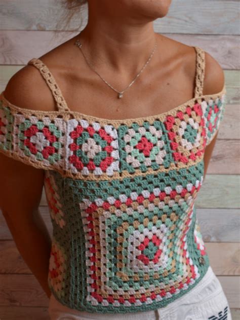 Pattern Crochet Top Granny Square Multicolor Crochet Lace Etsy