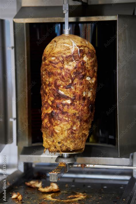 Shawarma On A Spit Doner Kebab On A Rotating Vertical Spit