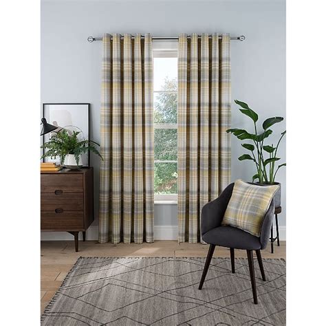 Sleepdown Check Eyelet Curtains In Naturalochre Home George At Asda