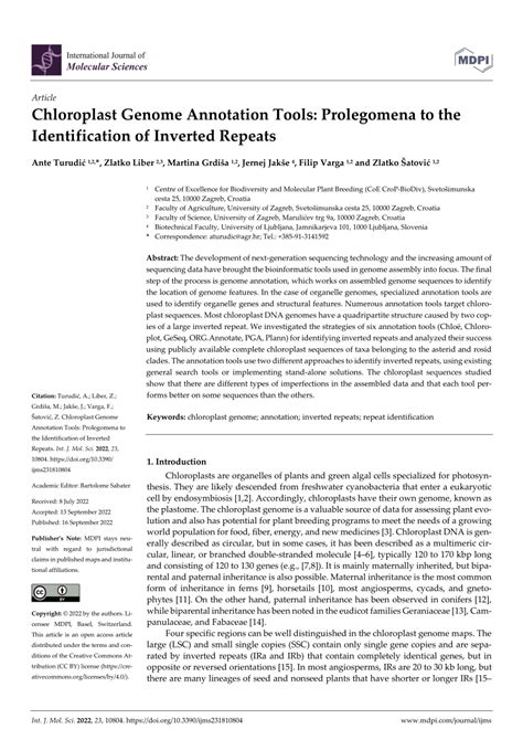 PDF Chloroplast Genome Annotation Tools Prolegomena To The